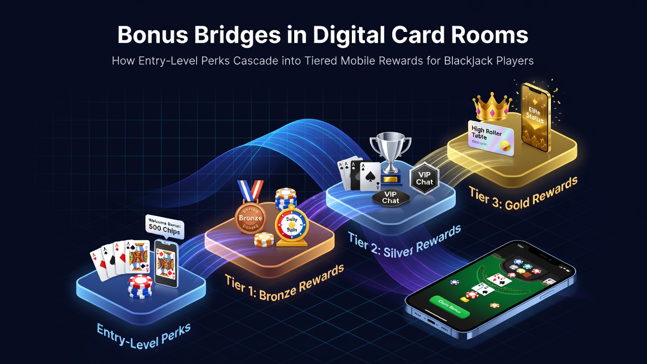 Digital card room interface showing entry-level bonus activation for mobile blackjack players
