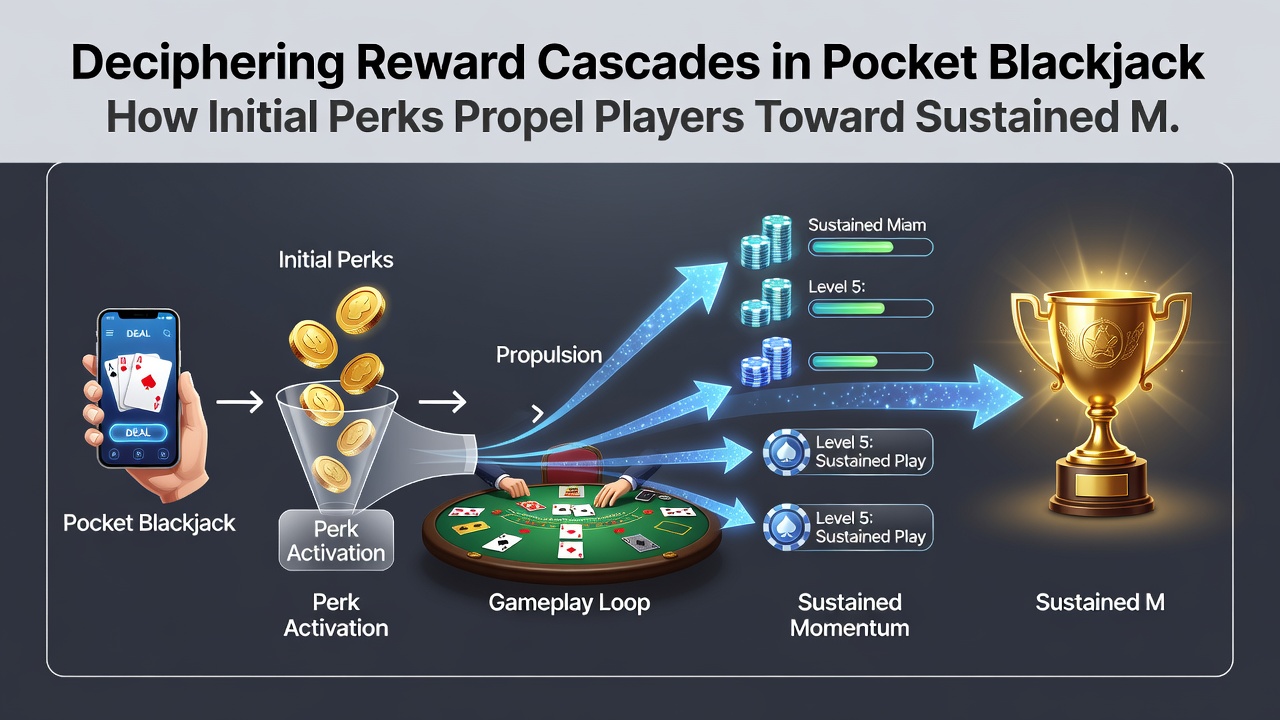 Flowchart diagram illustrating reward cascade stages in pocket blackjack applications