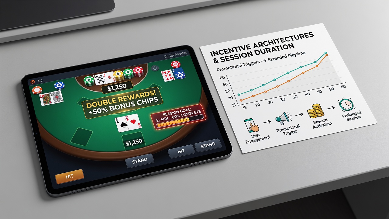Analytics chart displaying measured increases in mobile blackjack session lengths tied to specific promotional triggers