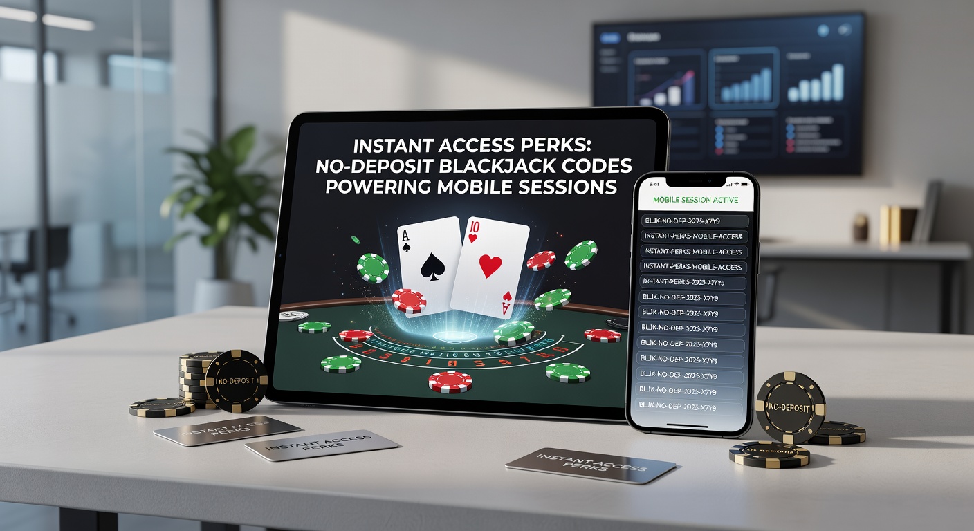 Close-up of a hand holding a phone with active no-deposit blackjack code interface, chips stacking up on a virtual table