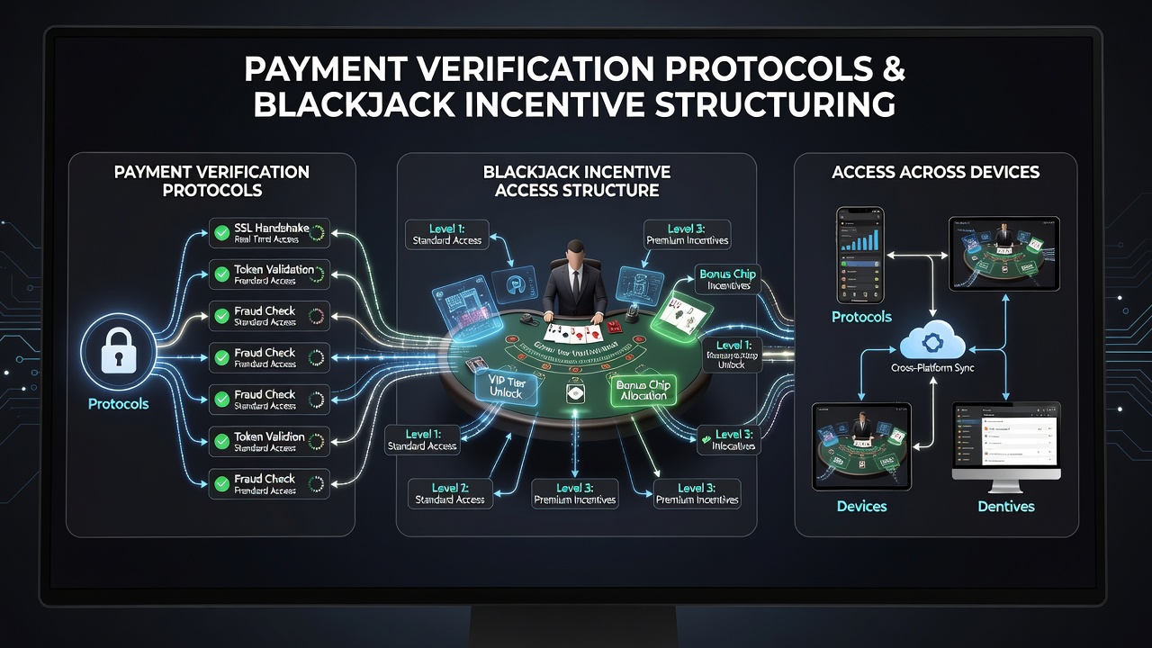 Flowchart illustrating how verified payments unlock blackjack bonuses on different devices