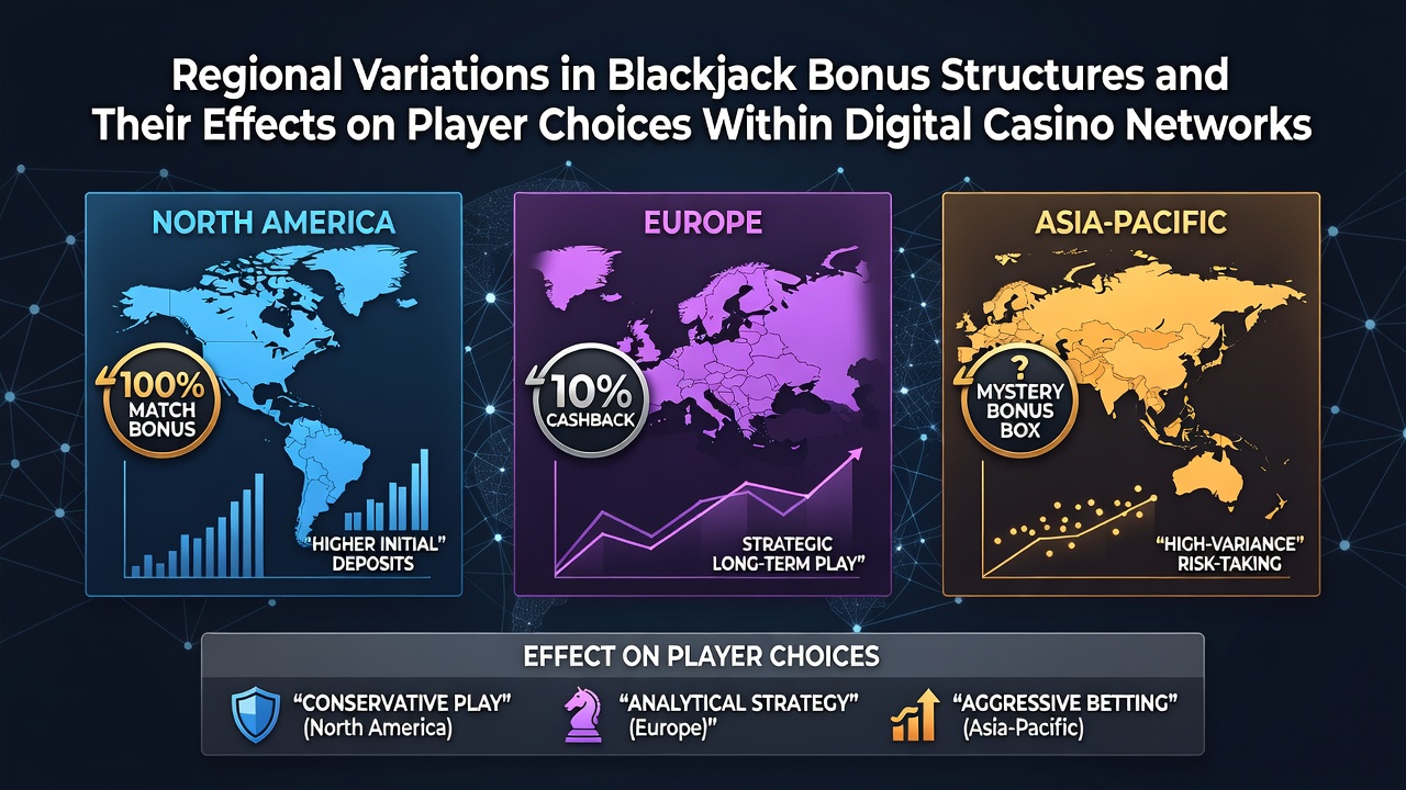 Digital interface showing blackjack bonus variations across global casino networks