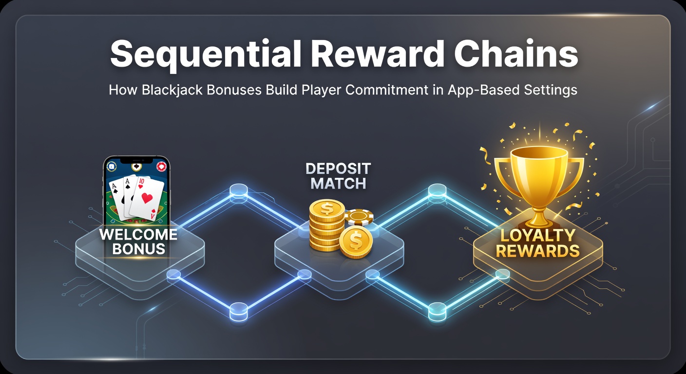 Diagram illustrating sequential reward chains in mobile blackjack applications showing progressive bonus unlocks